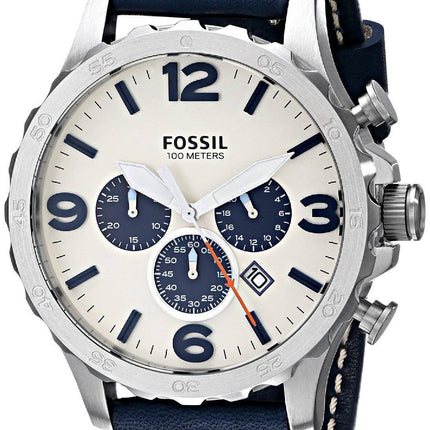 Fossil Nate Chronograph Quartz Navy Blue Leather JR1480 Men's Watch