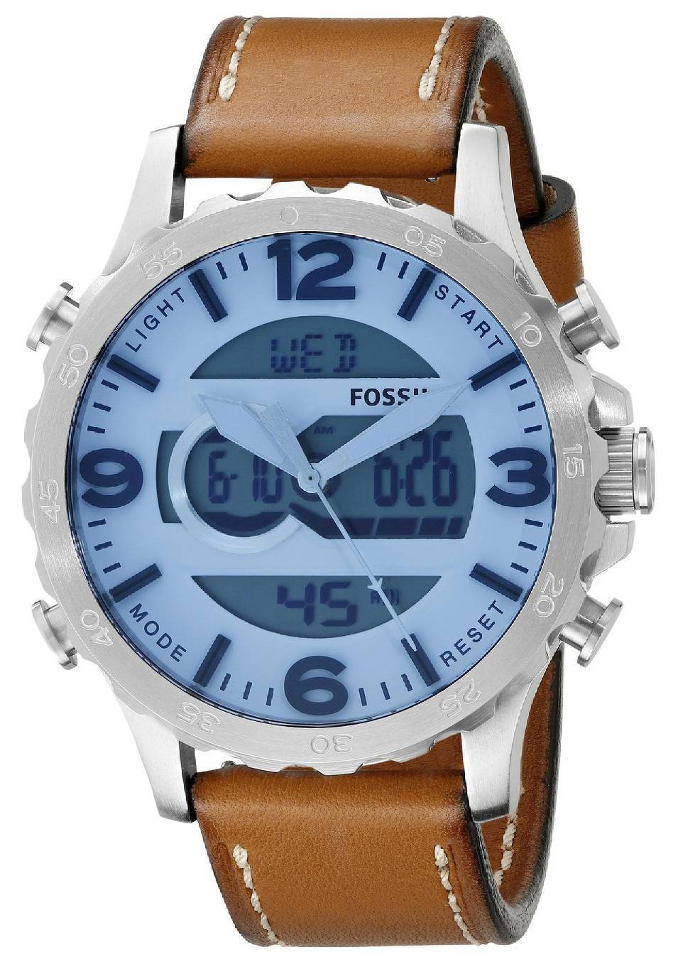 Fossil Nate Analog-Digital Quartz Brown Leather Strap JR1492 Mens