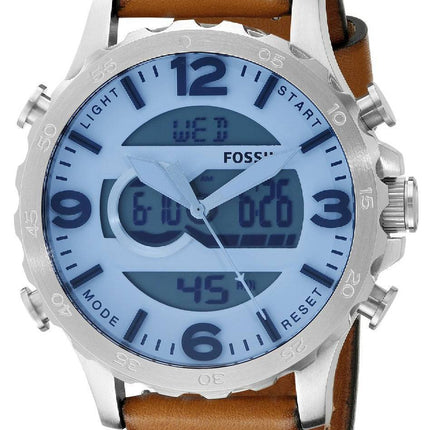 Fossil Nate Analog-Digital Quartz Brown Leather Strap JR1492 Mens Watch