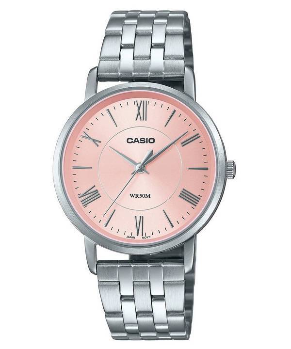 Casio Analog Pink Dial Stainless Steel Quartz LTP-B110D-4A LTPB110D-4 Women's Watch