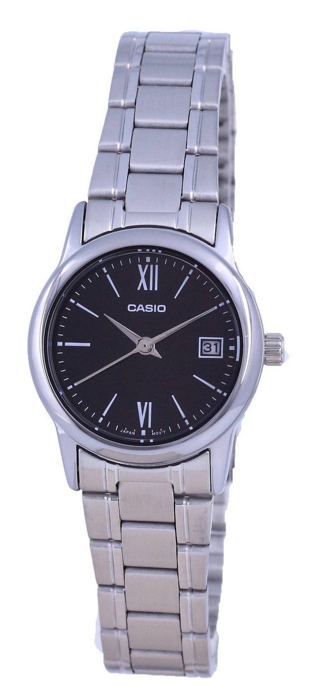 Casio Black Dial Stainless Steel Analog Quartz LTP-V002D-1B3 LTPV002D-1 Women's Watch