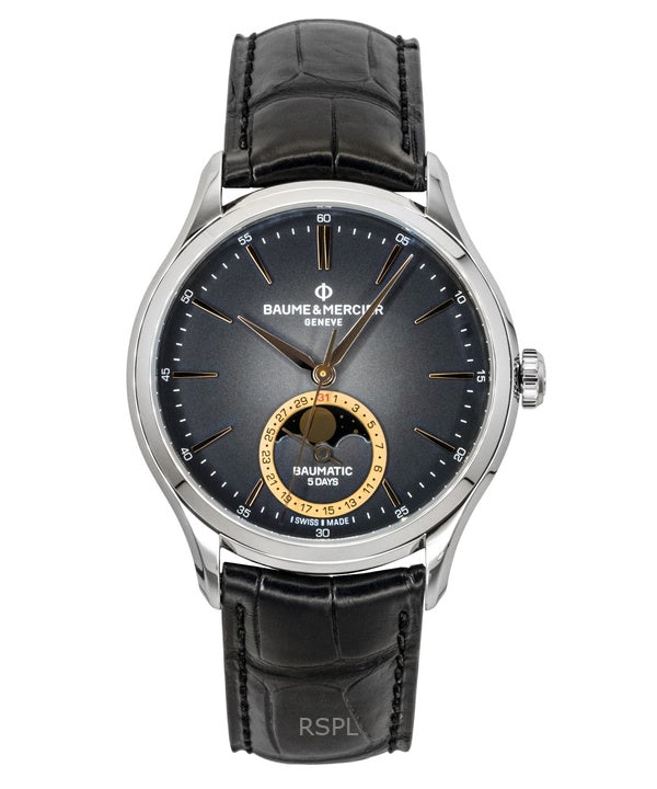 Baume & Mercier Clifton Leather Strap Moon phase Black Dial Automatic M0A10758 Men's Watch