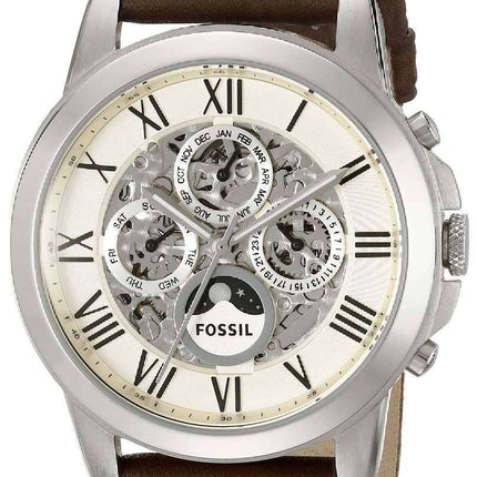 Fossil Grant Automatic White Skeleton Dial Brown Leather ME3027 Mens Watch