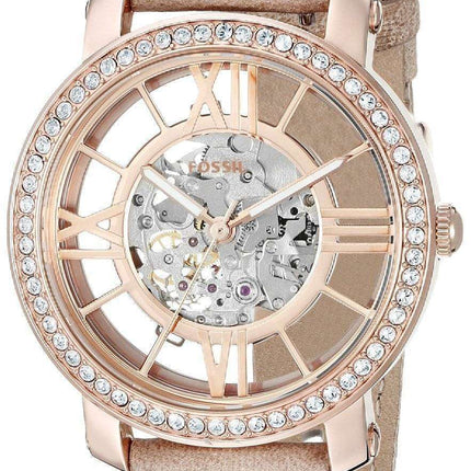 Fossil Curiosity Automatic Skeleton Crystals Dial Beige Leather ME3060 Womens Watch