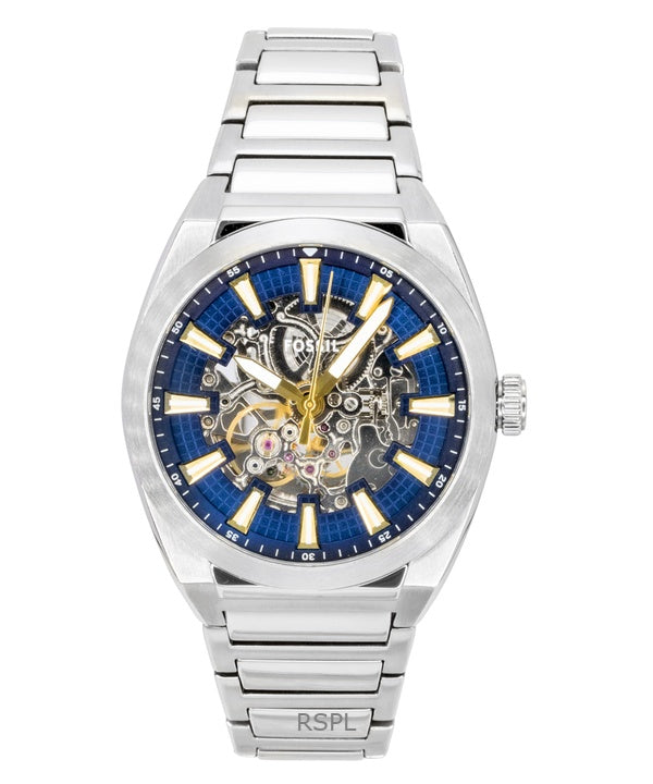 Fossil Everett Stainless Steel Blue Skeleton Dial Automatic ME3220 Men's Watch