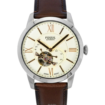Fossil Townsman Leather Strap Open Heart Cream Dial Automatic ME3266 Men's Watch