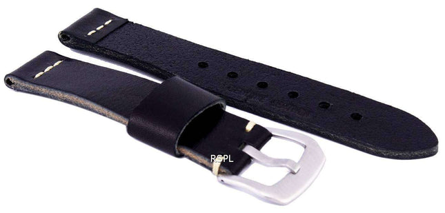 Black Ratio Brand Leather Watch Strap 20mm