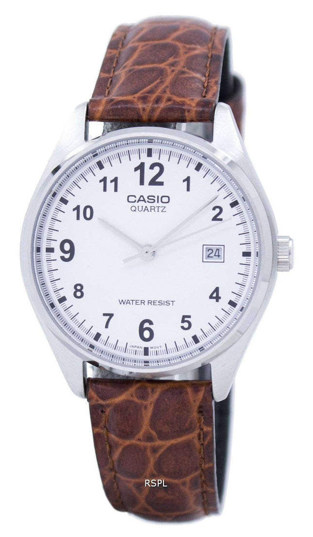 Casio Quartz White Dial Brown Leather Strap MTP-1175E-7BDF MTP-1175E-7B Mens Watch