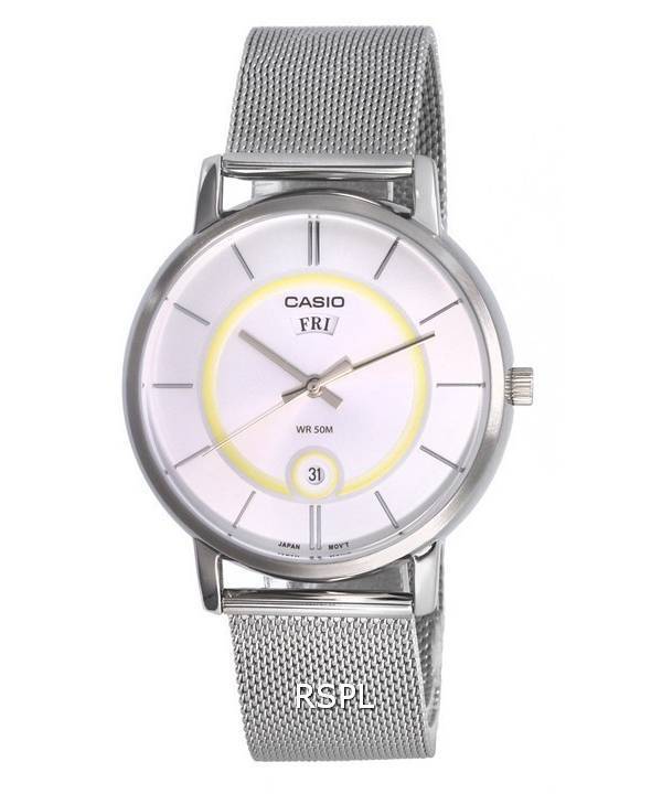 Casio Analog Stainless Steel Mesh Silver Dial Quartz MTP-B120M-7A MTPB120M-7 Mens Watch