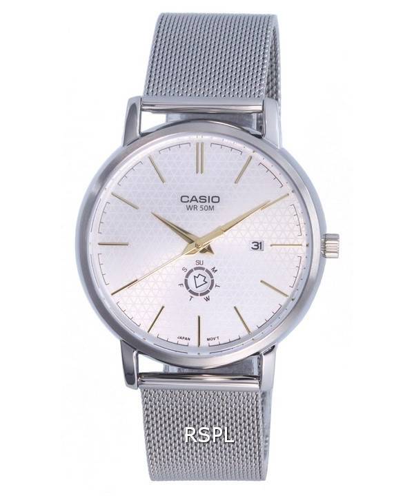 Casio Analog Stainless Steel Mesh Silver Dial Quartz MTP-B125M-7A MTPB125M-7 Mens Watch