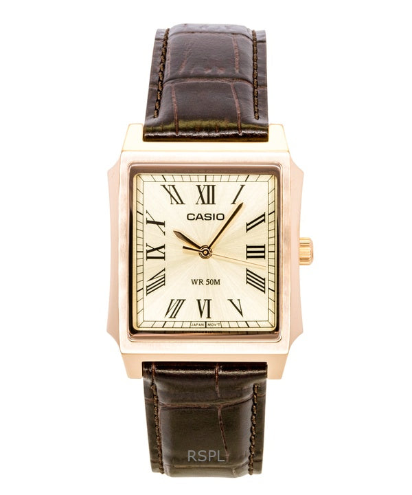 Casio Analog Leather Strap Gold Dial Quartz MTP-B190RGL-9BV Men's Watch