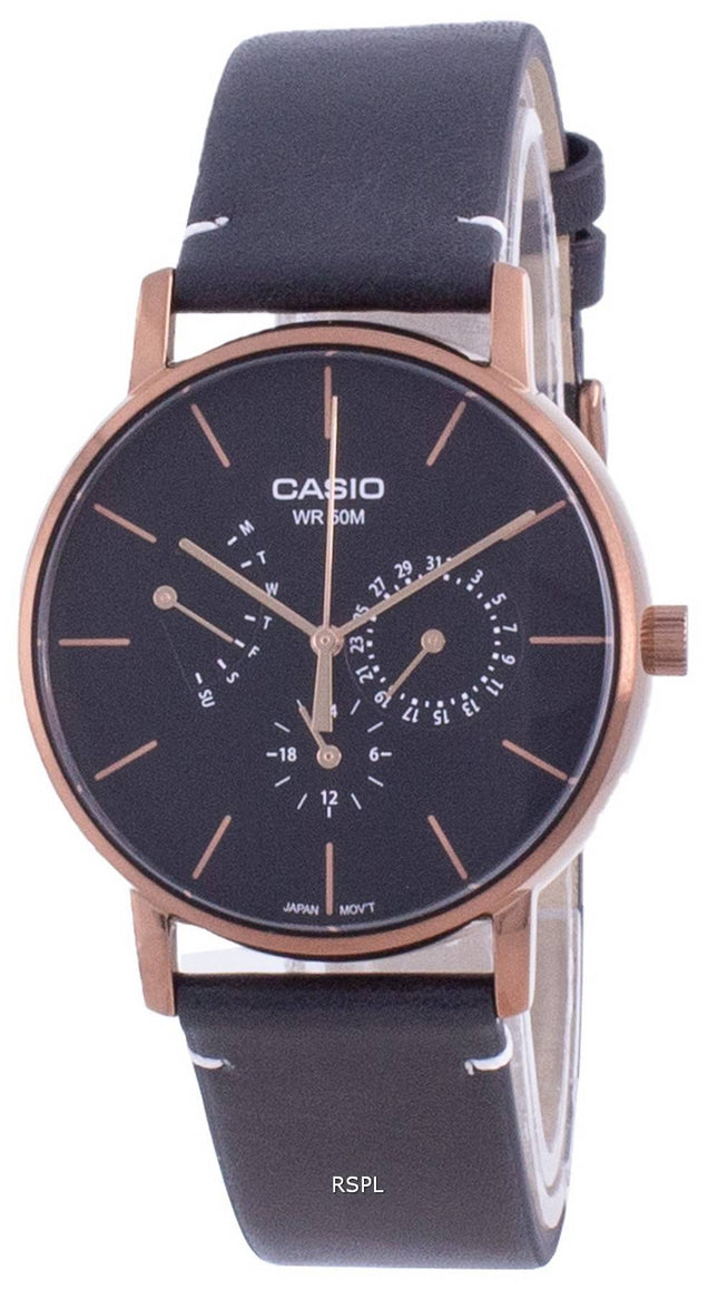Casio Multi Hands Black Dial Leather Strap Quartz MTP-E320RL-1E MTPE320RL-1 Mens Watch