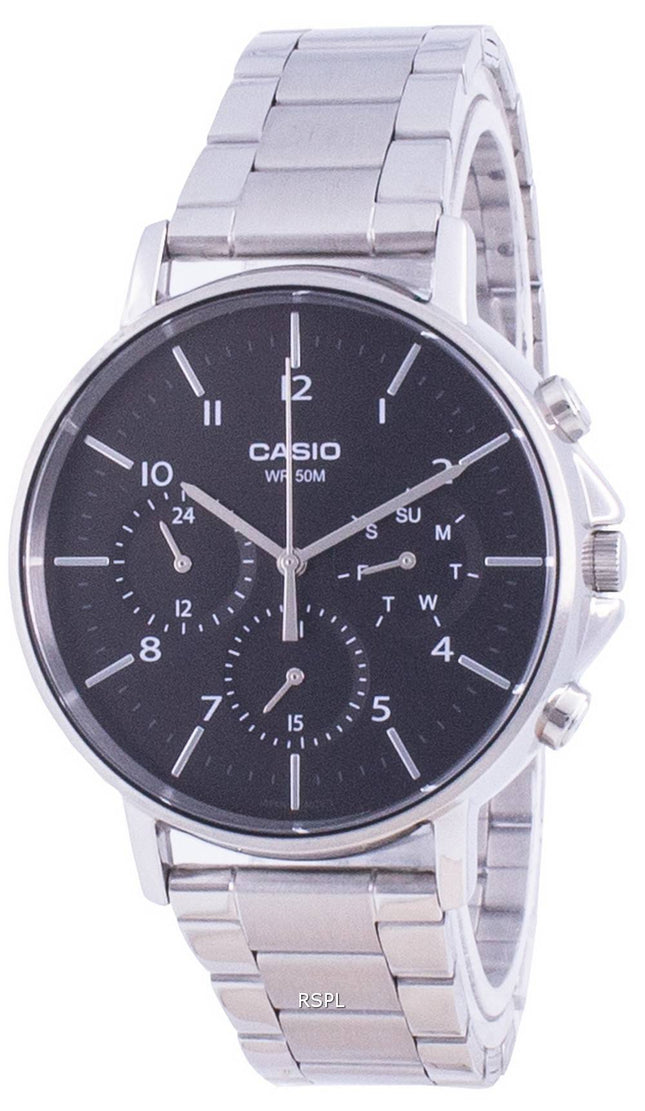 Casio Multi Hands Black Dial Stainless Steel Quartz MTP-E321D-1A MTPE321D-1 Mens Watch