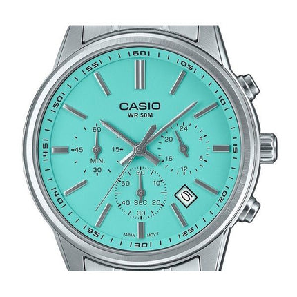 Casio Standard Analog Chronograph Stainless Steel Turquoise Dial Quartz MTP-E515D-2A2V Men's Watch