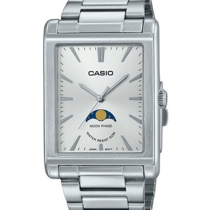Casio Standard Analog Moon Phase Stainless Steel Silver Dial Quartz MTP-M105D-7A Mens Watch