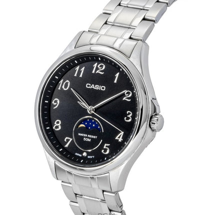 Casio Standard Analog Moon Phase Stainless Steel Black Dial Quartz MTP-M110D-1AV Men's Watch