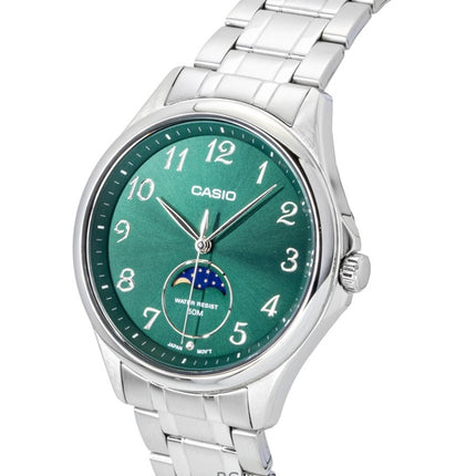 Casio Standard Analog Moon Phase Stainless Steel Green Dial Quartz MTP-M110D-3AV Men's Watch