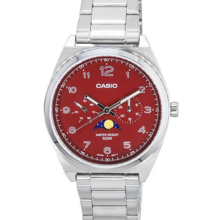 Casio Standard Analog Stainless Steel Moon Phase Red Dial Quartz MTP-M300D-4A  Mens Watch