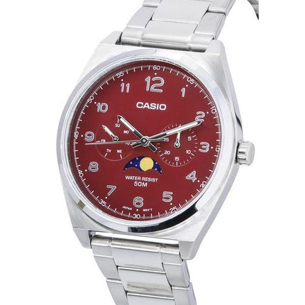 Casio Standard Analog Stainless Steel Moon Phase Red Dial Quartz MTP-M300D-4A  Mens Watch