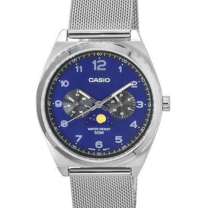 Casio Standard Analog Stainless Steel Mesh Bracelet Moon Phase Blue Dial Quartz MTP-M300M-2A Mens Watch