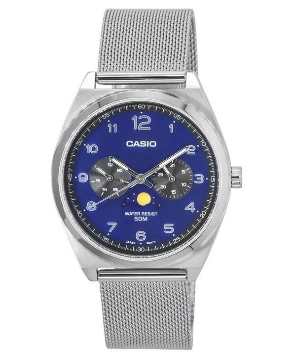 Casio Standard Analog Stainless Steel Mesh Bracelet Moon Phase Blue Dial Quartz MTP-M300M-2A Mens Watch