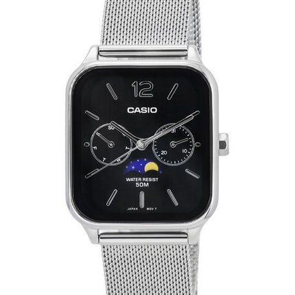 Casio Standard Analog Moon Phase Mesh Strap Black Dial Quartz MTP-M305M-1A Men's Watch