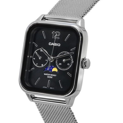 Casio Standard Analog Moon Phase Mesh Strap Black Dial Quartz MTP-M305M-1A Men's Watch