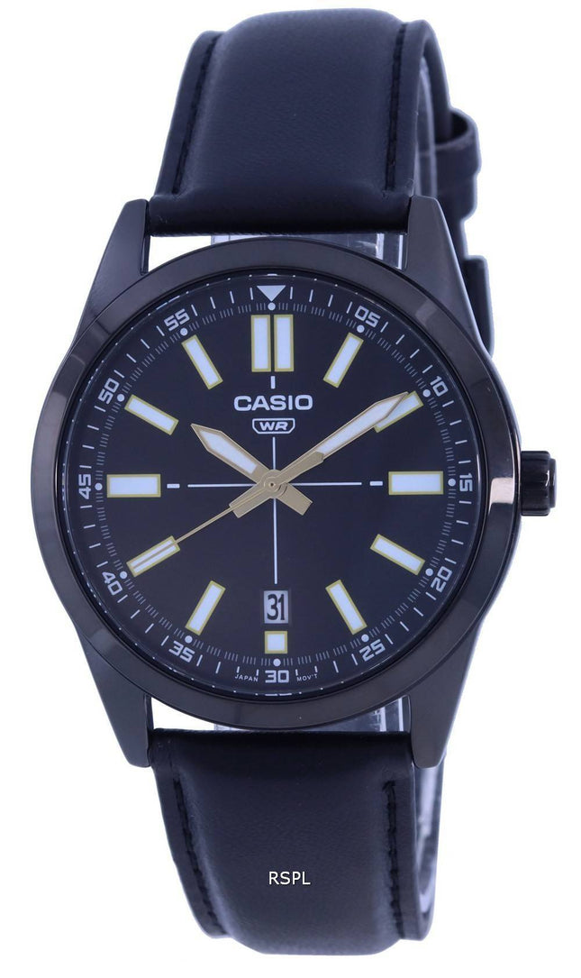 Casio Analog Black Dial Leather Strap Quartz MTP-VD02BL-1E MTPVD02BL-1 Men's Watch