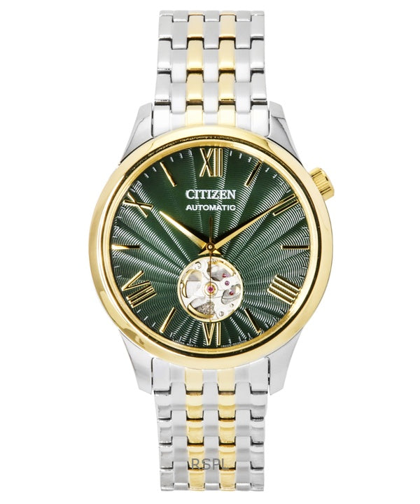 Citizen Two Tone Stainless Steel Open Heart Green Dial Automatic NH9134-83X Men's Watch