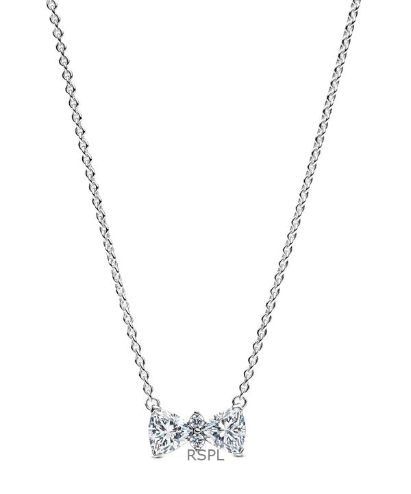 Pandora Sparkling Bow Necklace With Clear Cubic Zirconia P-393509C01-45 For Women