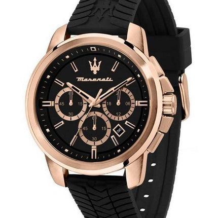 Maserati Successo Chronograph Silicone Strap Black Dial Quartz R8871621012 Mens Watch