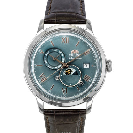 Orient Classic Sun and Moon Leather Strap Green Dial Automatic RA-AK0805E Men's Watch