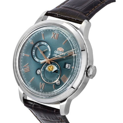 Orient Classic Sun and Moon Leather Strap Green Dial Automatic RA-AK0805E Men's Watch