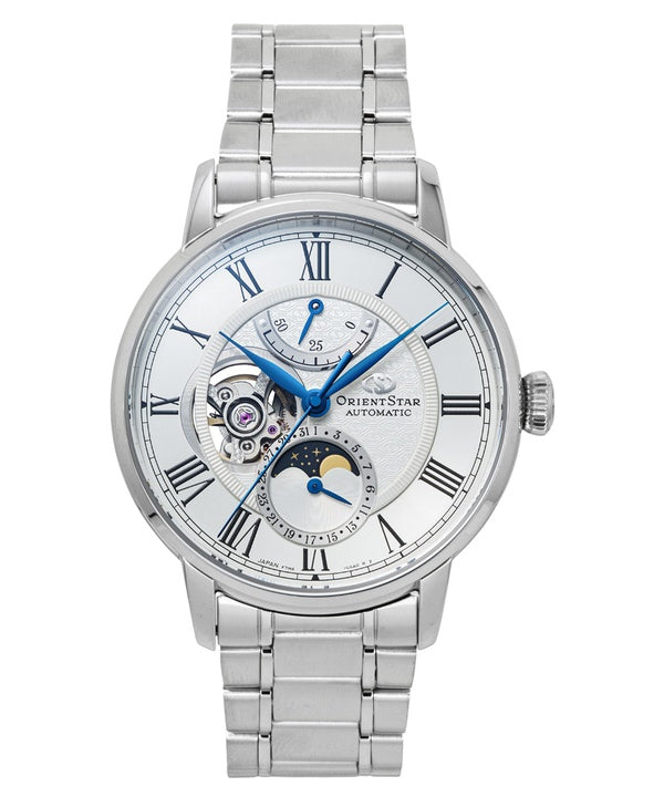 Orient Star M45 F7 Mechanical Moon Phase Stainless Steel White Open Heart Dial Automatic RE-BT0005S Men's Watch