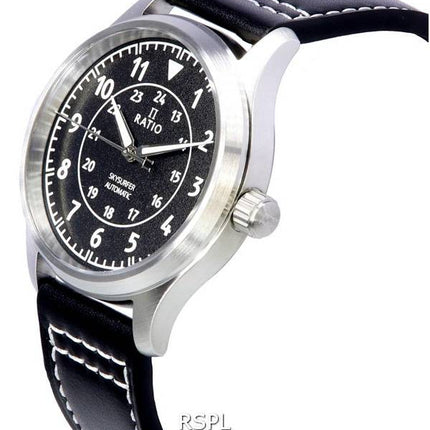 Ratio Skysurfer Pilot Black Textured Dial Leather Automatic RTS310 200M Men's Watch
