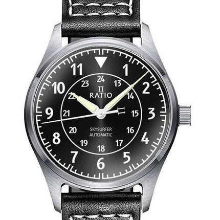 Ratio Skysurfer Pilot Black Sunray Dial Leather Automatic RTS314 200M Men's Watch