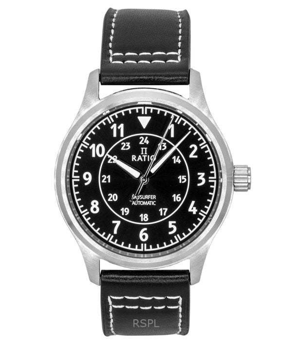 Ratio Skysurfer Pilot Black Sunray Dial Leather Automatic RTS314 200M Men's Watch