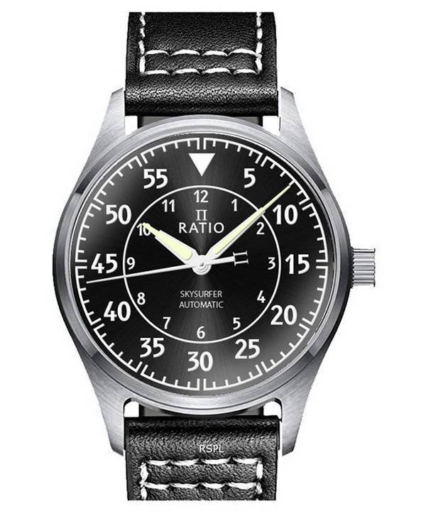 Ratio Skysurfer Pilot Black Sunray Dial Leather Automatic RTS321 200M Men's Watch