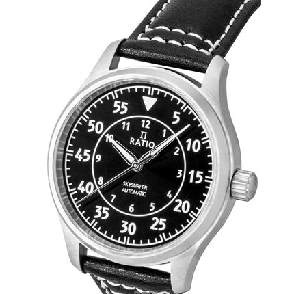 Ratio Skysurfer Pilot Black Sunray Dial Leather Automatic RTS321 200M Men's Watch