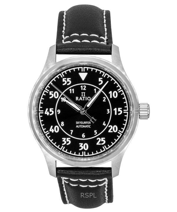 Ratio Skysurfer Pilot Black Sunray Dial Leather Automatic RTS321 200M Men's Watch