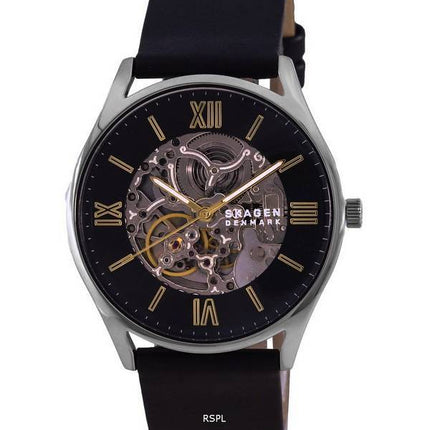 Skagen Holst Black Skelton Dial Leather Strap Automatic SKW6735 Men's Watch