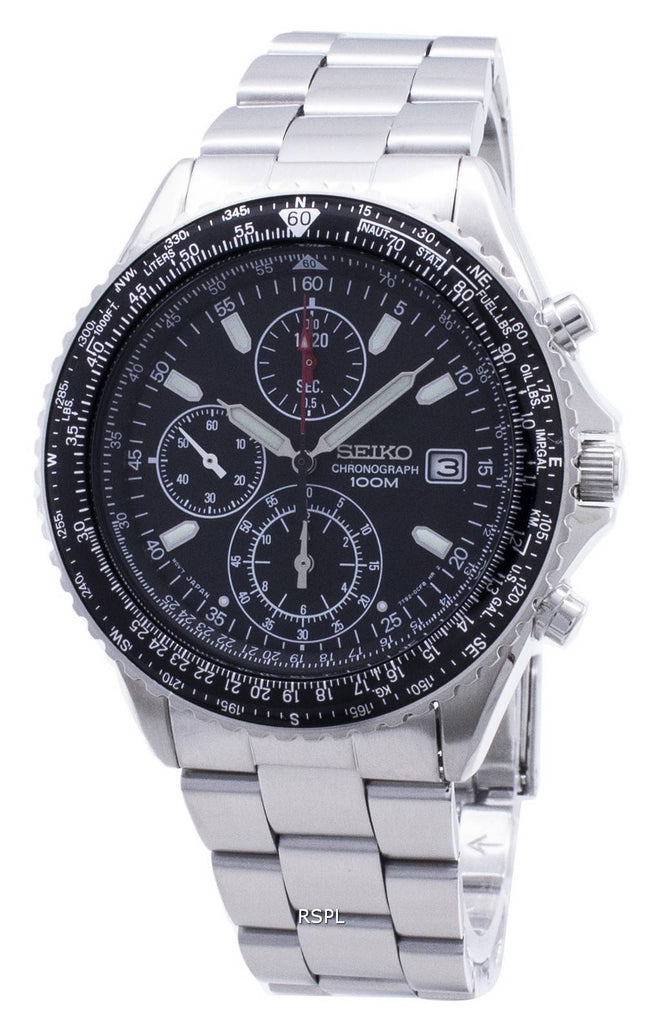 Refurbished Seiko Flightmaster Pilot Slide Rule Chronograph SND253 SND253P1 SND253P Men's Watch