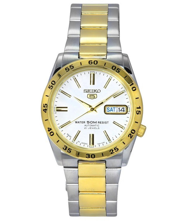 Seiko 5 Two Tone Stainless Steel White Dial 21 Jewels Automatic SNKE04J1 Unisex Watch