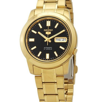 Seiko 5 Gold Tone Stainless Steel Black Dial 21 Jewels Automatic SNKK22K1 Men's Watch