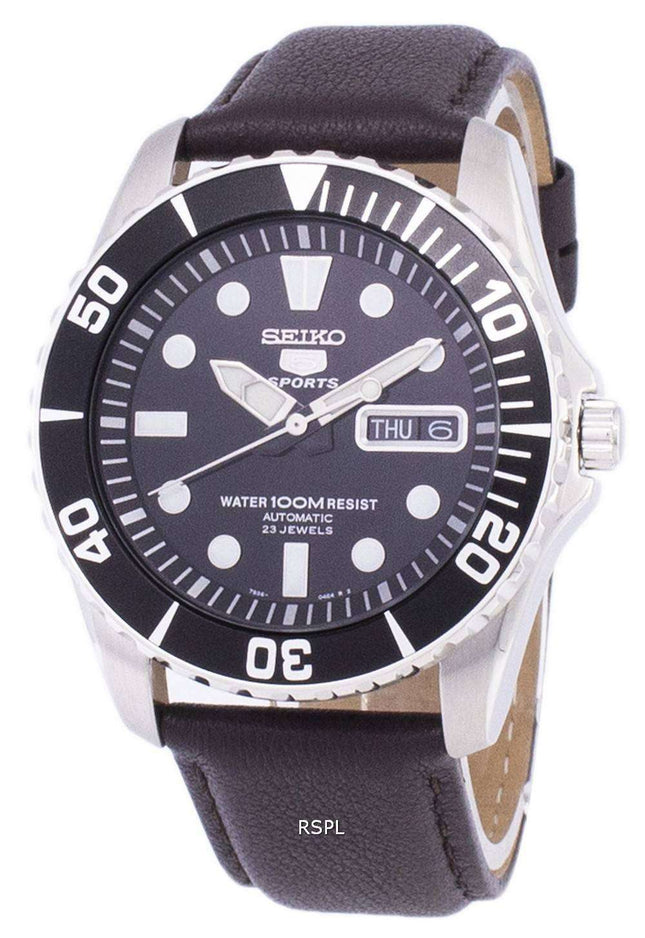 Seiko 5 Sports Automatic Ratio Dark Brown Leather SNZF17K1-var-LS11 Men's Watch