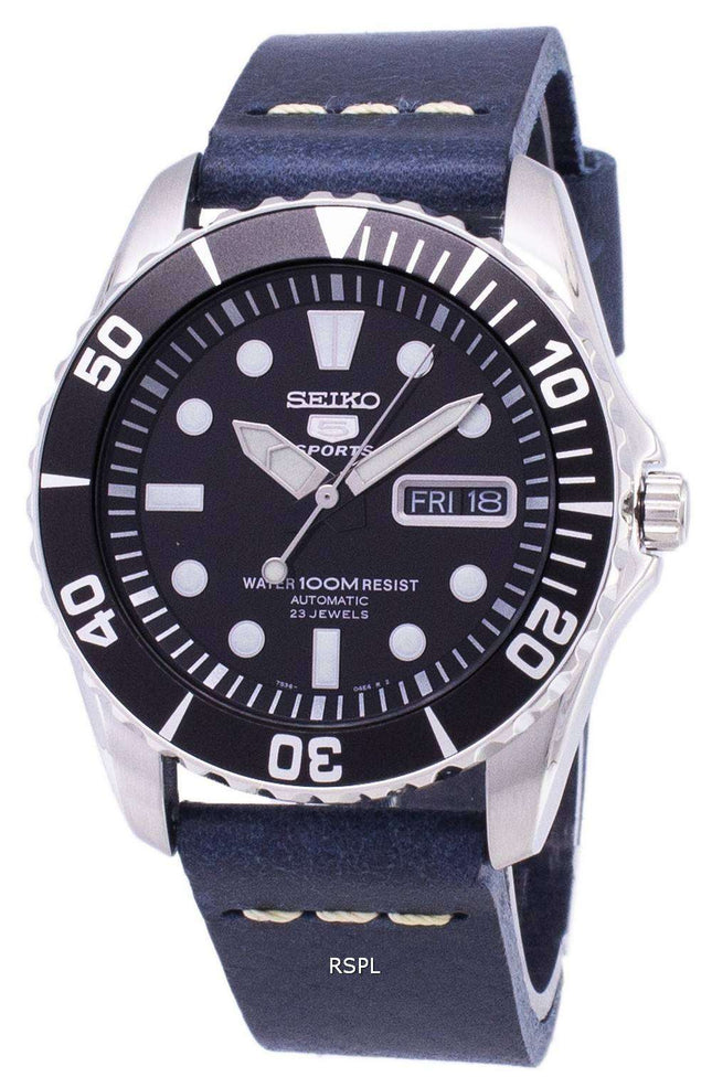 Seiko 5 Sports SNZF17K1-LS15 Automatic Dark Blue Leather Strap Men's Watch