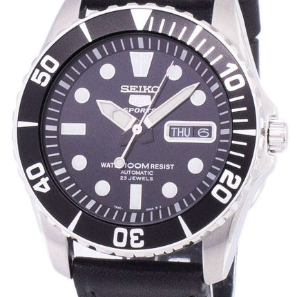 Seiko 5 Sports Automatic Ratio Black Leather SNZF17K1-var-LS8 Men's Watch