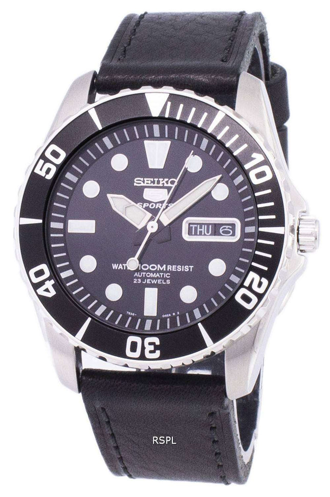 Seiko 5 Sports Automatic Ratio Black Leather SNZF17K1-var-LS8 Men's Watch