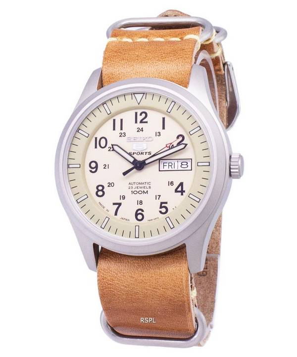 Seiko 5 Sports SNZG07J1-LS18 Military Japan Made Brown Leather Strap Men's Watch