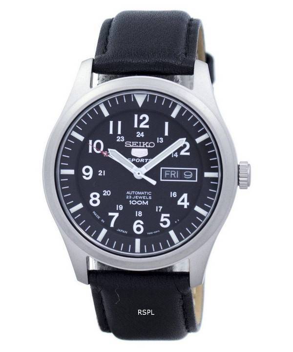Seiko 5 Sports Automatic Japan Made Ratio Black Leather SNZG15J1-LS10 Men's Watch